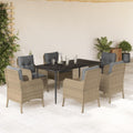 7-tlg. Garten-Essgruppe mit Kissen Beige Poly Rattan