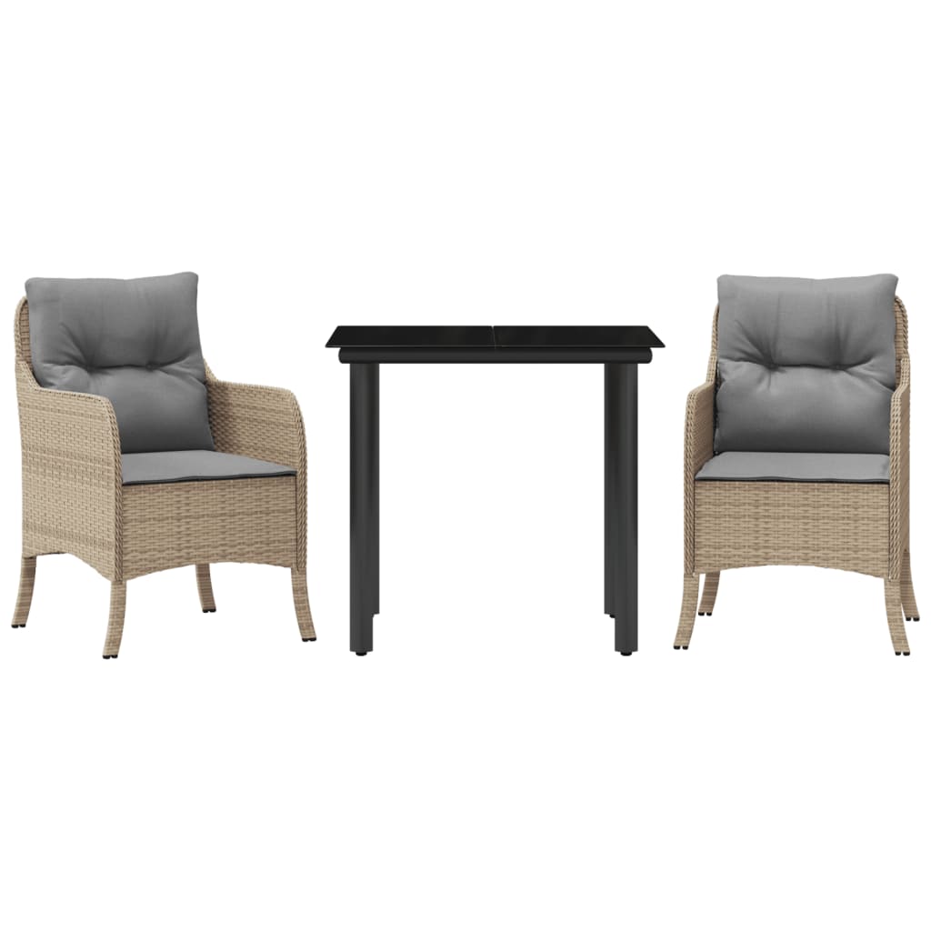 3-tlg. Garten-Essgruppe mit Kissen Beige Poly Rattan