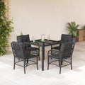 5-tlg. Garten-Essgruppe mit Kissen Schwarz Poly Rattan