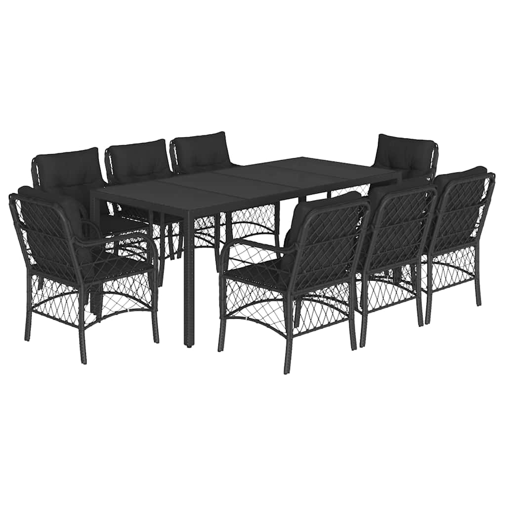 9-tlg. Garten-Essgruppe mit Kissen Schwarz Poly Rattan