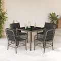 5-tlg. Garten-Essgruppe mit Kissen Grau Poly Rattan