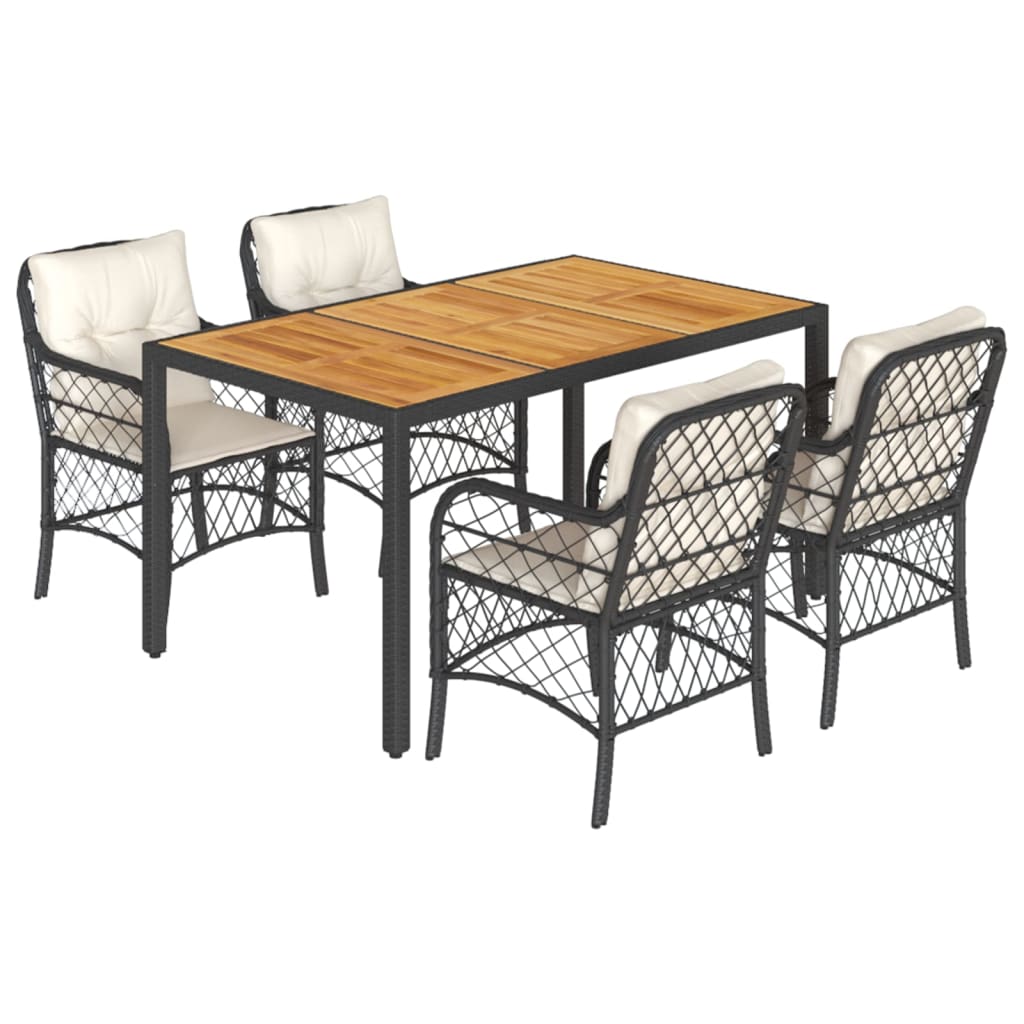 5-tlg. Garten-Essgruppe mit Kissen Schwarz Poly Rattan