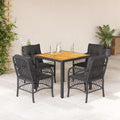 5-tlg. Garten-Essgruppe mit Kissen Schwarz Poly Rattan