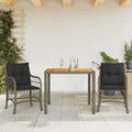 3-tlg. Bistro-Set mit Kissen Grau Poly Rattan