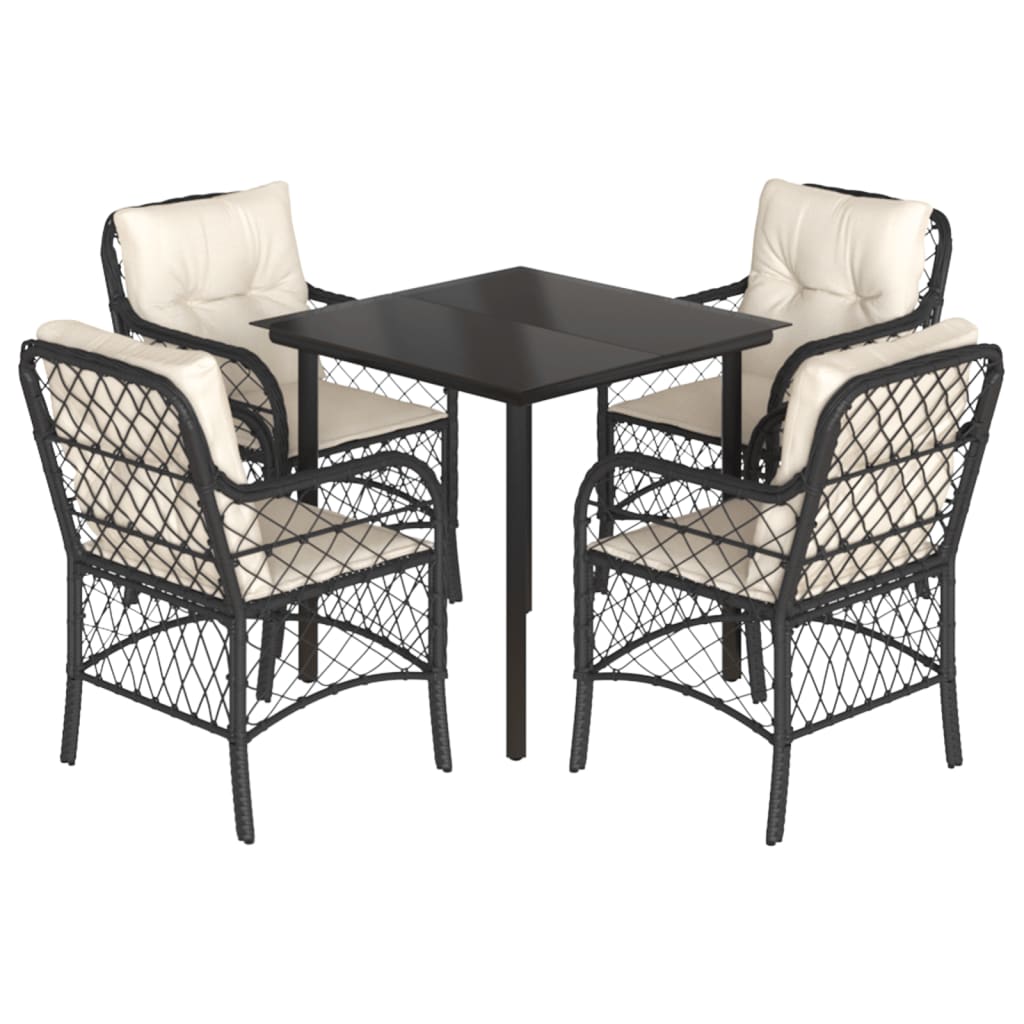 5-tlg. Garten-Essgruppe mit Kissen Schwarz Poly Rattan