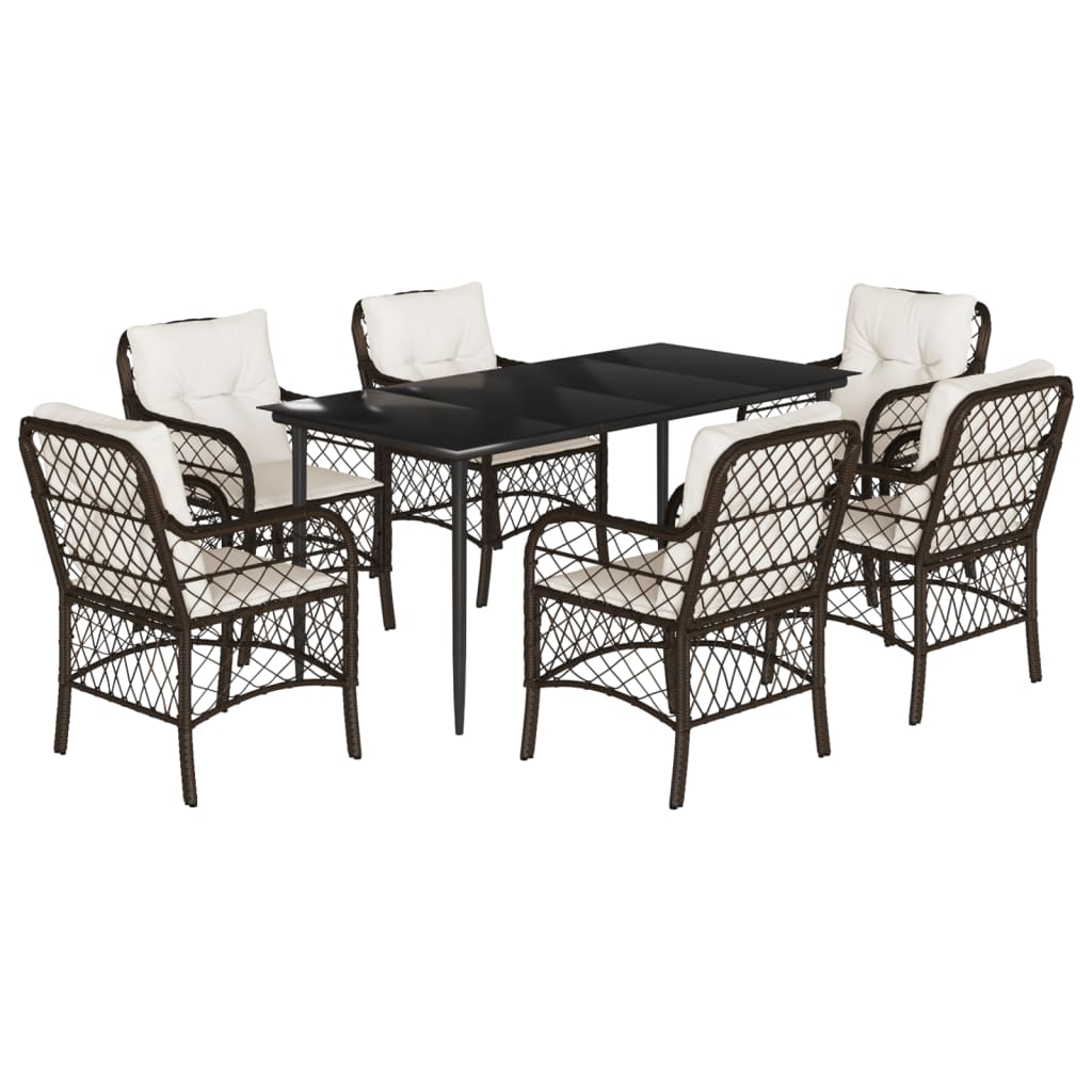 7-tlg. Garten-Essgruppe mit Kissen Braun Poly Rattan
