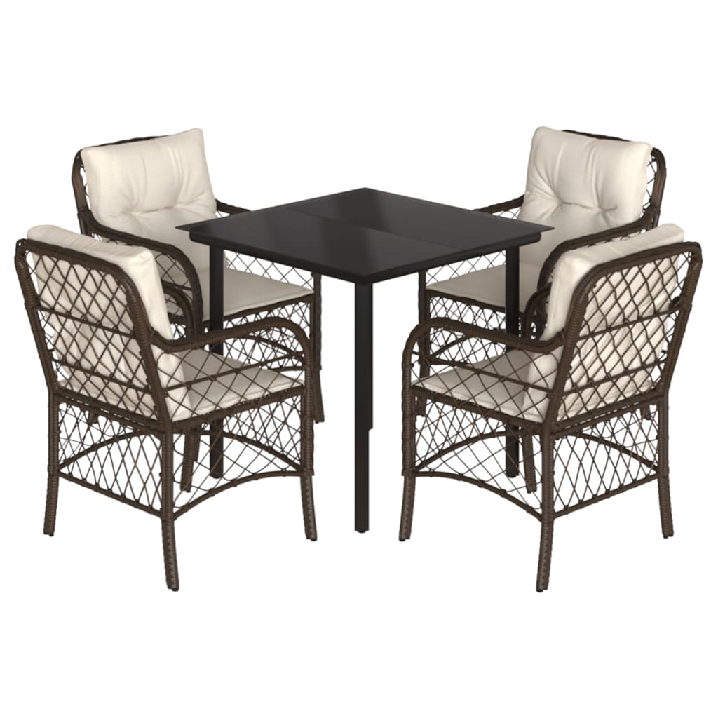 5-tlg. Garten-Essgruppe mit Kissen Braun Poly Rattan
