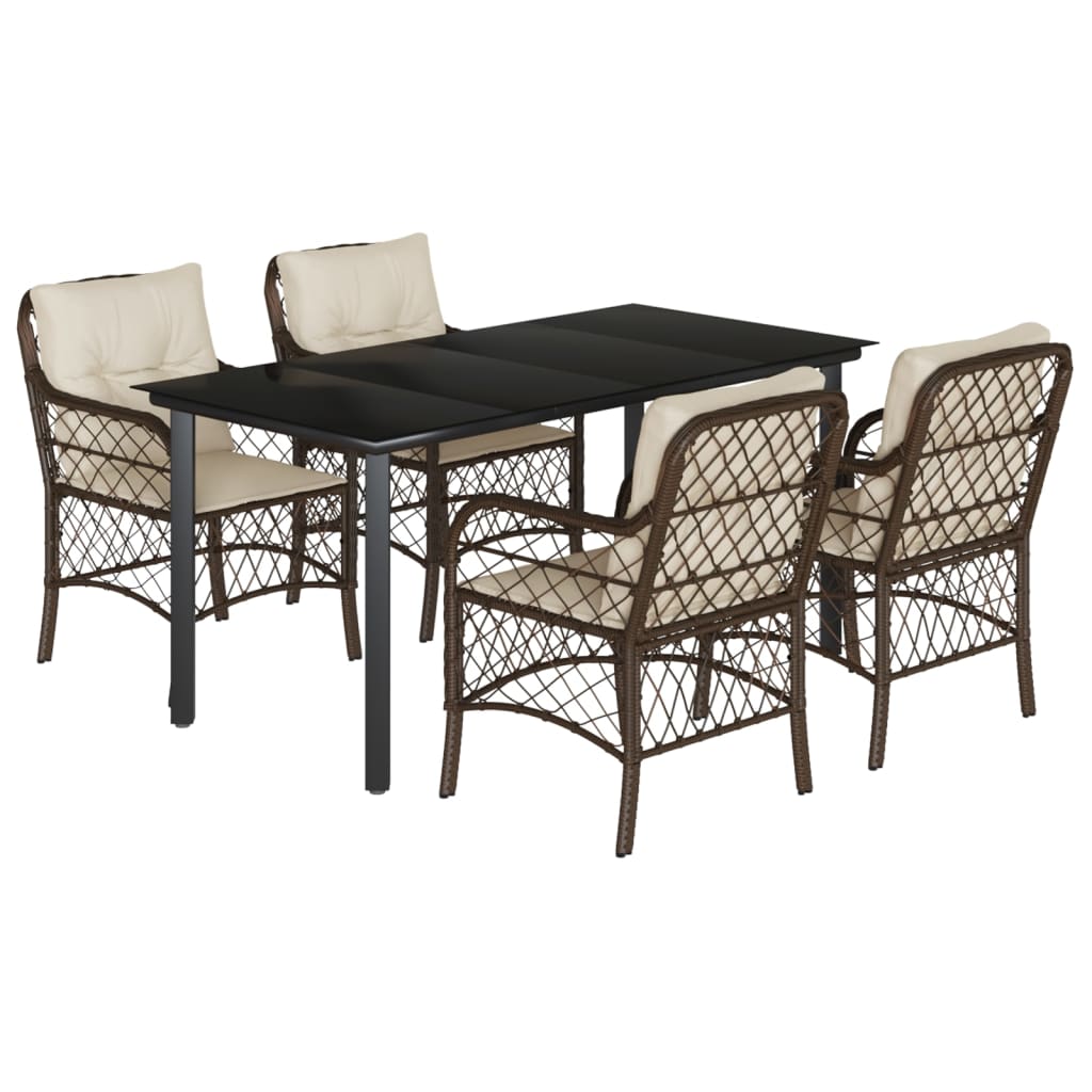 5-tlg. Garten-Essgruppe mit Kissen Braun Poly Rattan