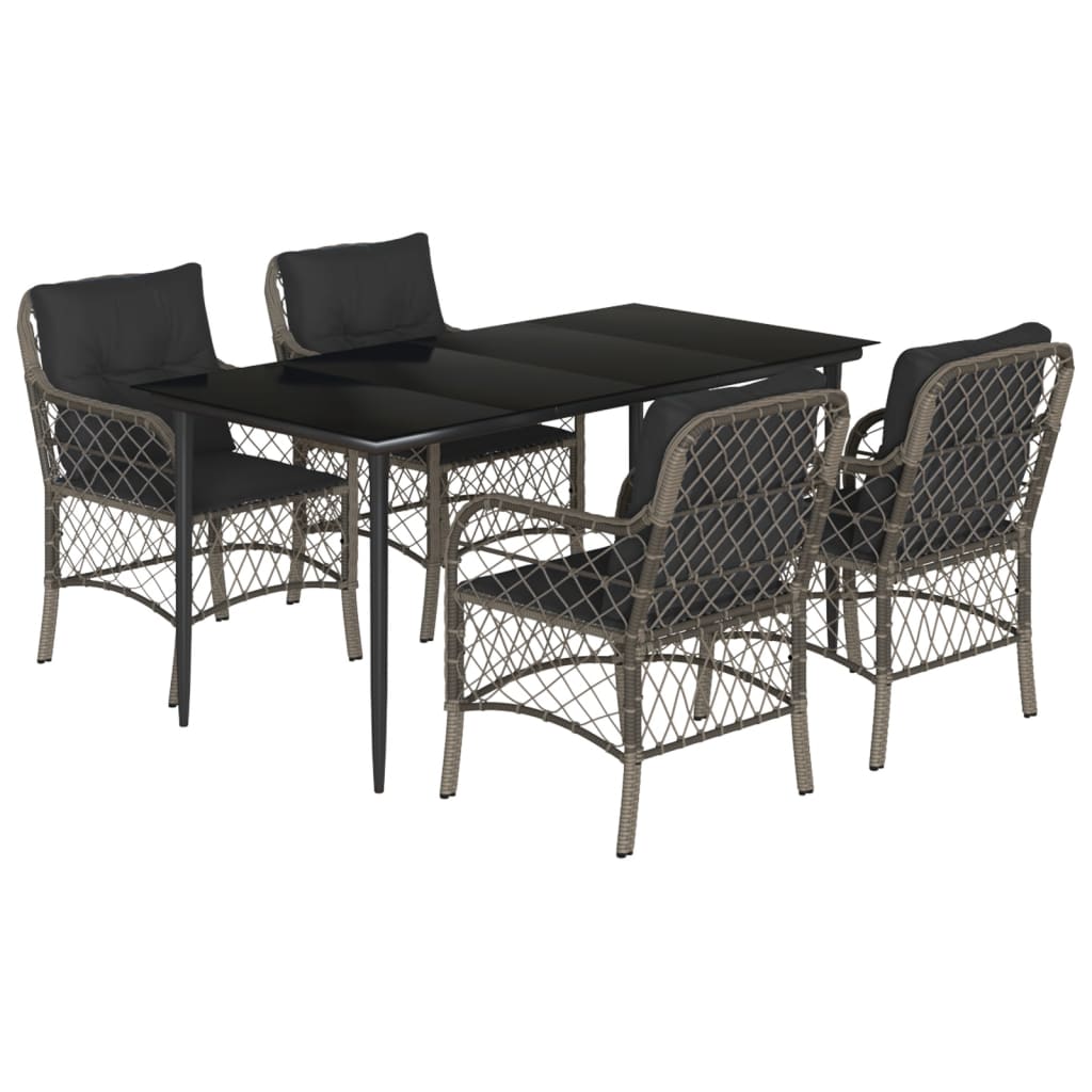 5-tlg. Garten-Essgruppe mit Kissen Grau Poly Rattan