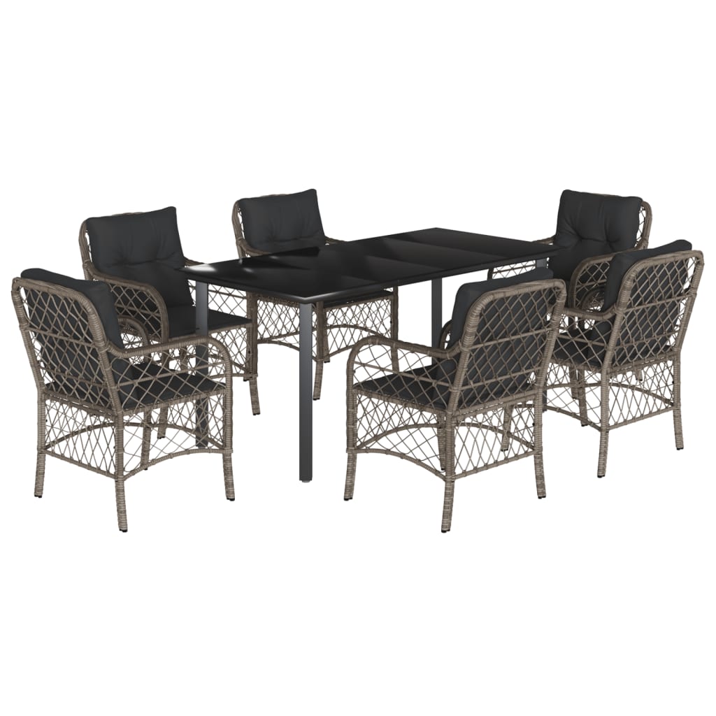 7-tlg. Garten-Essgruppe mit Kissen Grau Poly Rattan