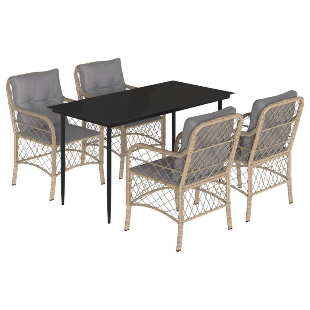 5-tlg. Garten-Essgruppe mit Kissen Beigemischung Poly Rattan