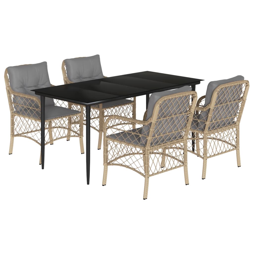 5-tlg. Garten-Essgruppe mit Kissen Beigemischung Poly Rattan