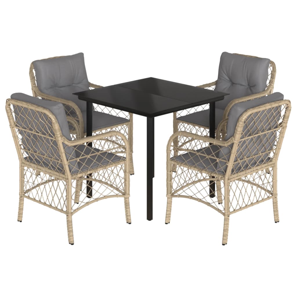 5-tlg. Garten-Essgruppe mit Kissen Beigemischung Poly Rattan