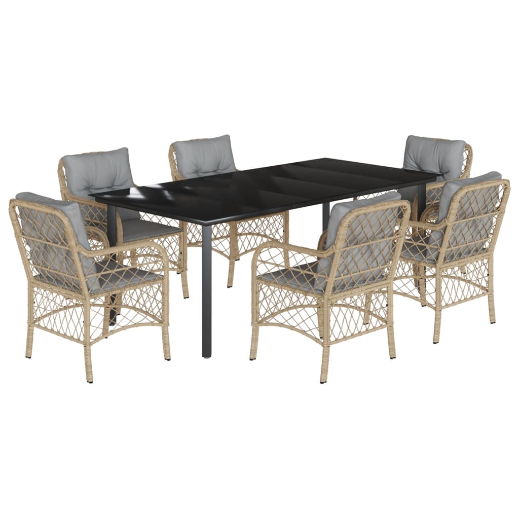 7-tlg. Garten-Essgruppe mit Kissen Beigemischung Poly Rattan