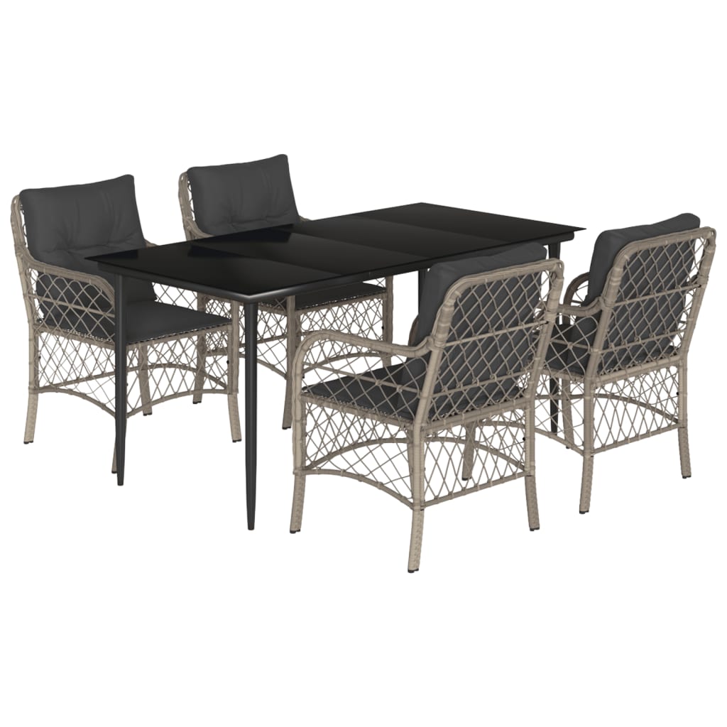 5-tlg. Garten-Essgruppe mit Kissen Hellgrau Poly Rattan