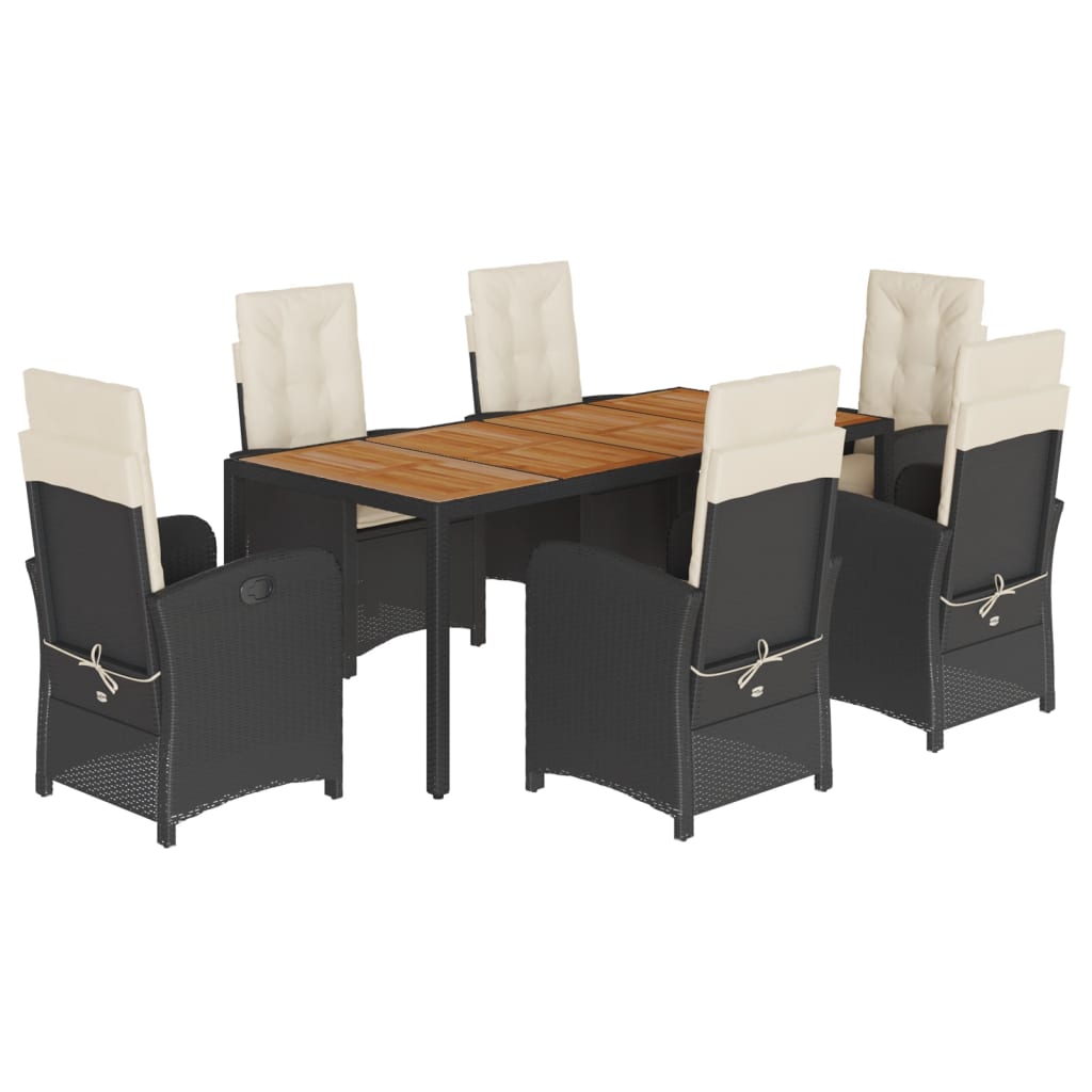 7-tlg. Garten-Essgruppe mit Kissen Schwarz Poly Rattan
