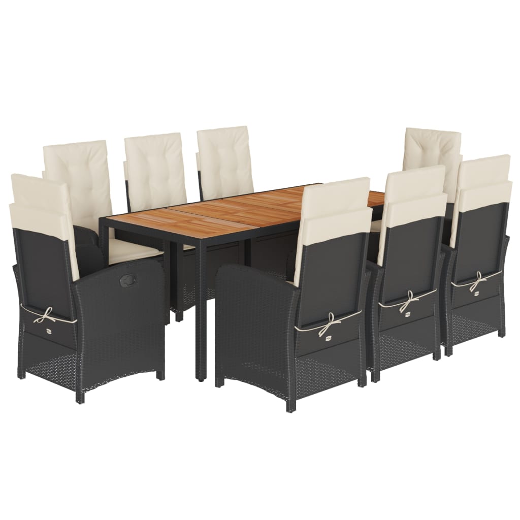 9-tlg. Garten-Essgruppe mit Kissen Schwarz Poly Rattan