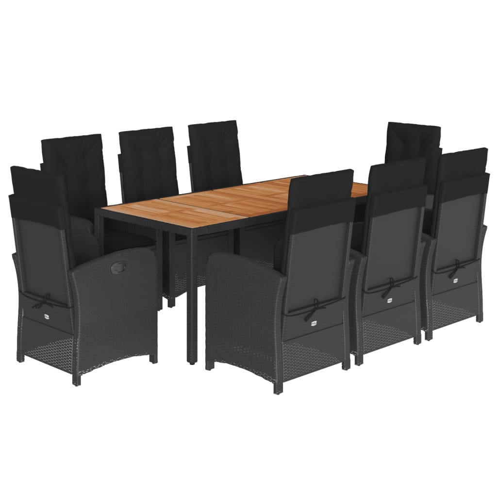 9-tlg. Garten-Essgruppe mit Kissen Schwarz Poly Rattan