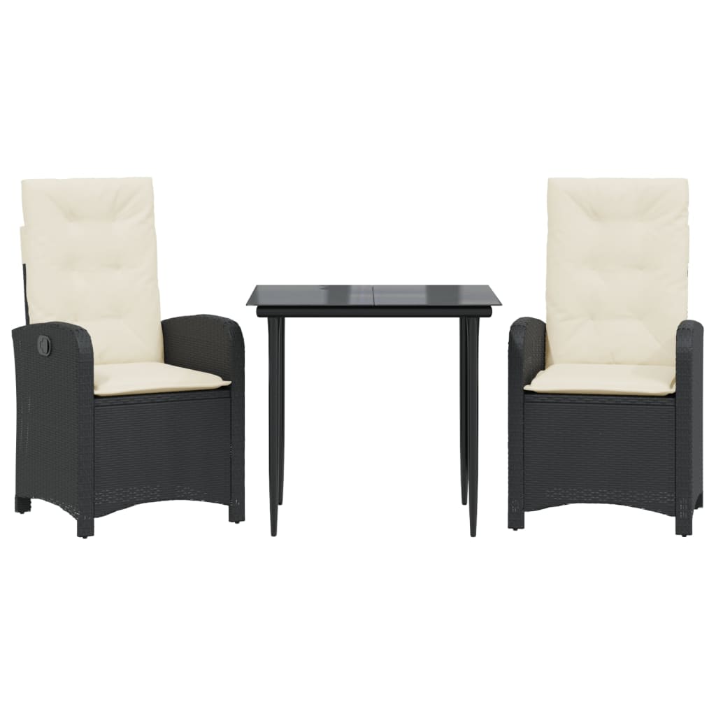 3-tlg. Garten-Essgruppe mit Kissen Schwarz Poly Rattan