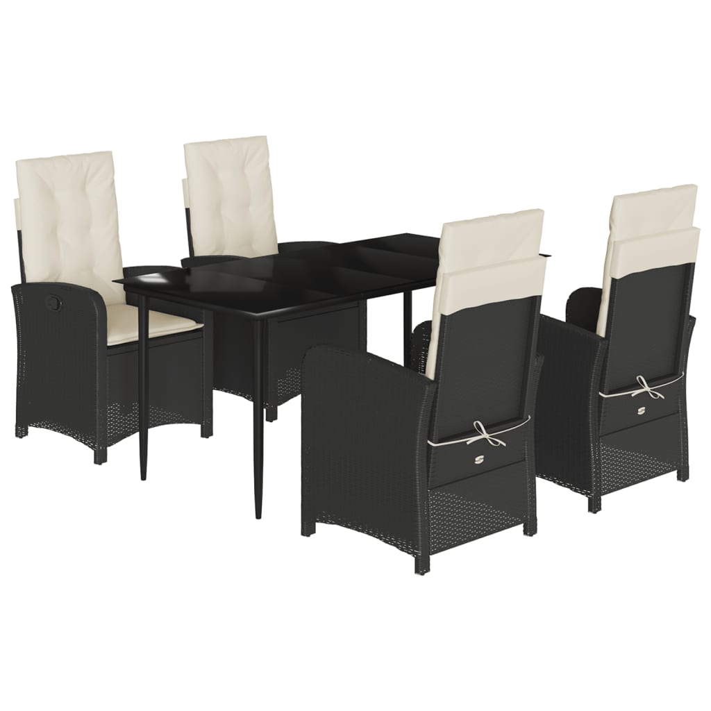 5-tlg. Garten-Essgruppe mit Kissen Schwarz Poly Rattan