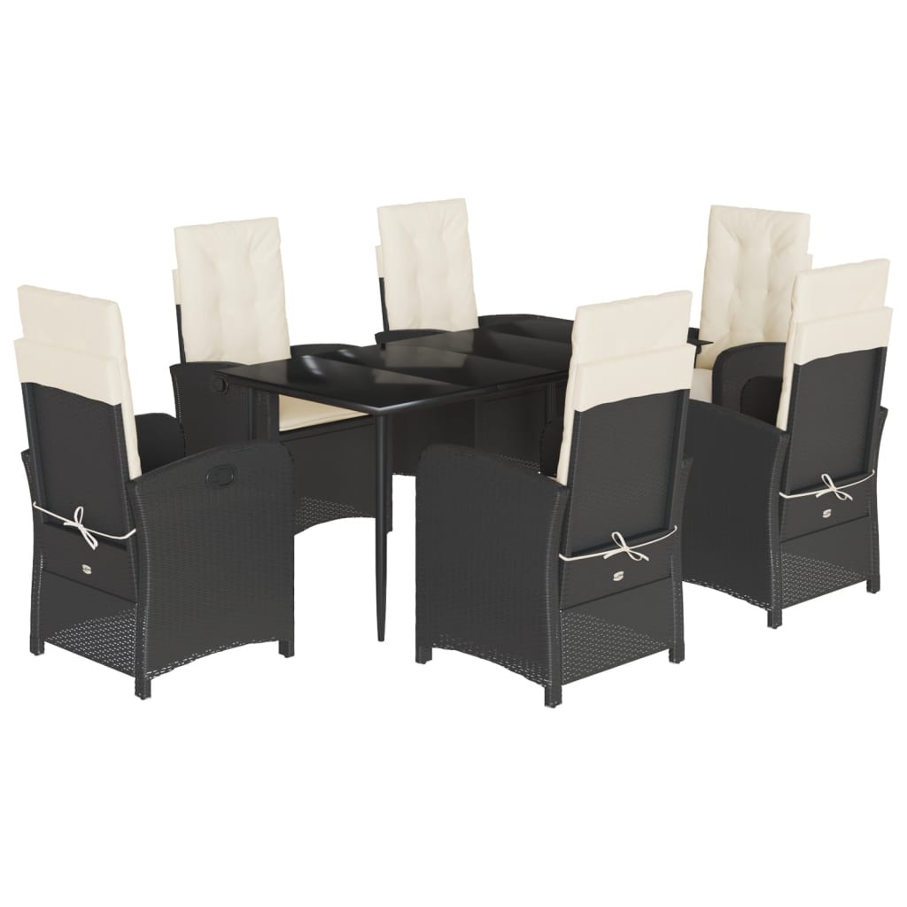 7-tlg. Garten-Essgruppe mit Kissen Schwarz Poly Rattan