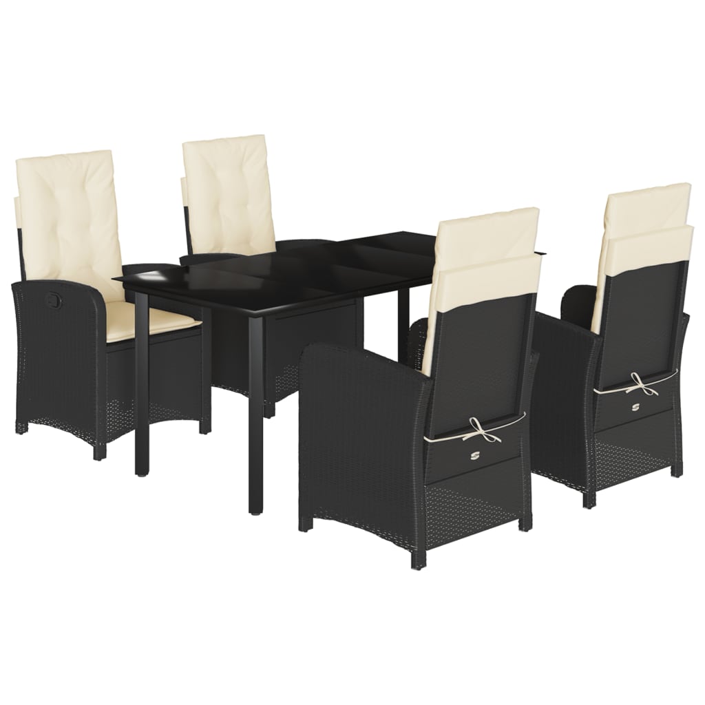 5-tlg. Garten-Essgruppe mit Kissen Schwarz Poly Rattan