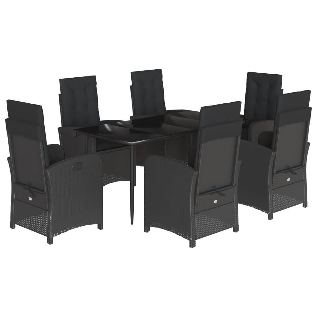 7-tlg. Garten-Essgruppe mit Kissen Schwarz Poly Rattan
