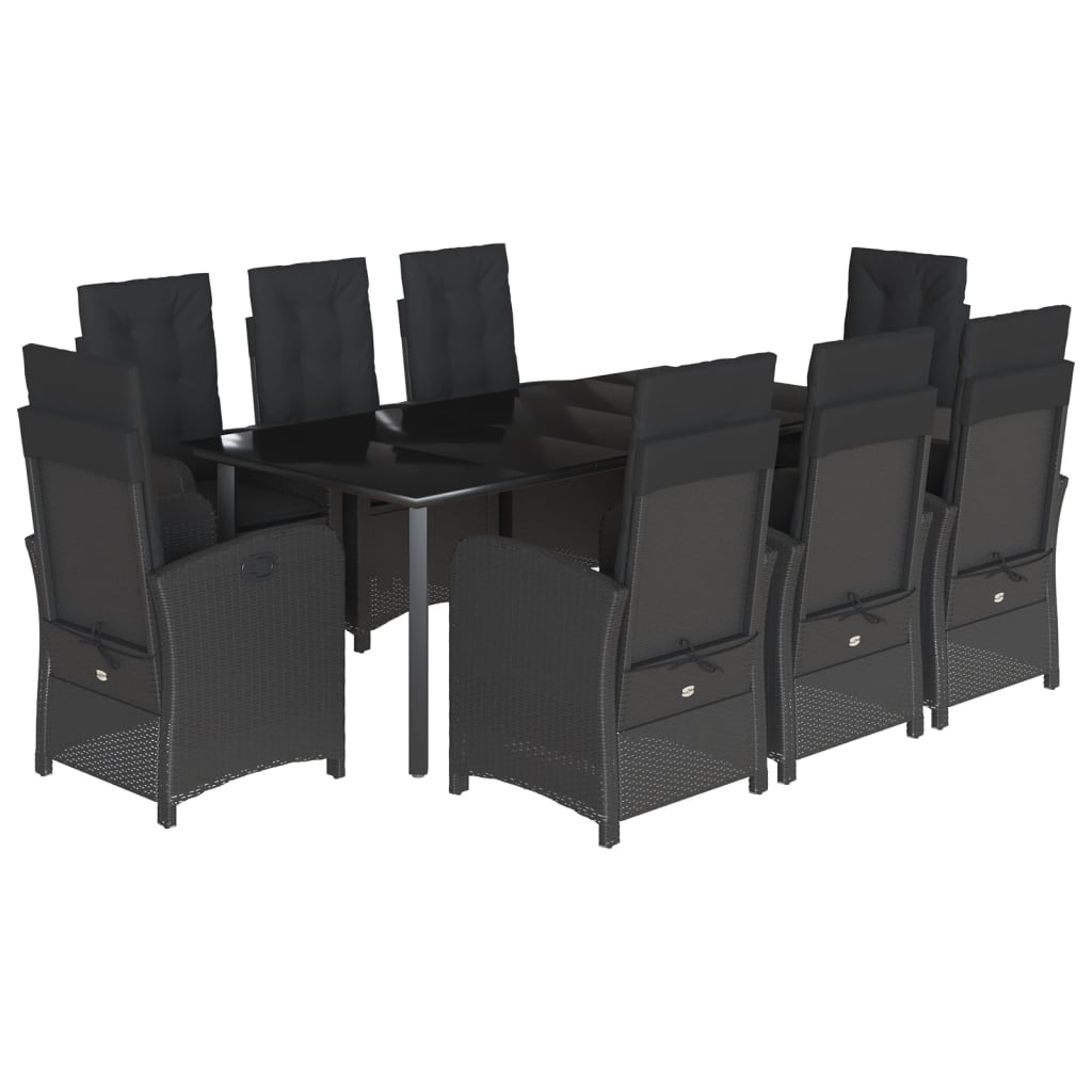 9-tlg. Garten-Essgruppe mit Kissen Schwarz Poly Rattan