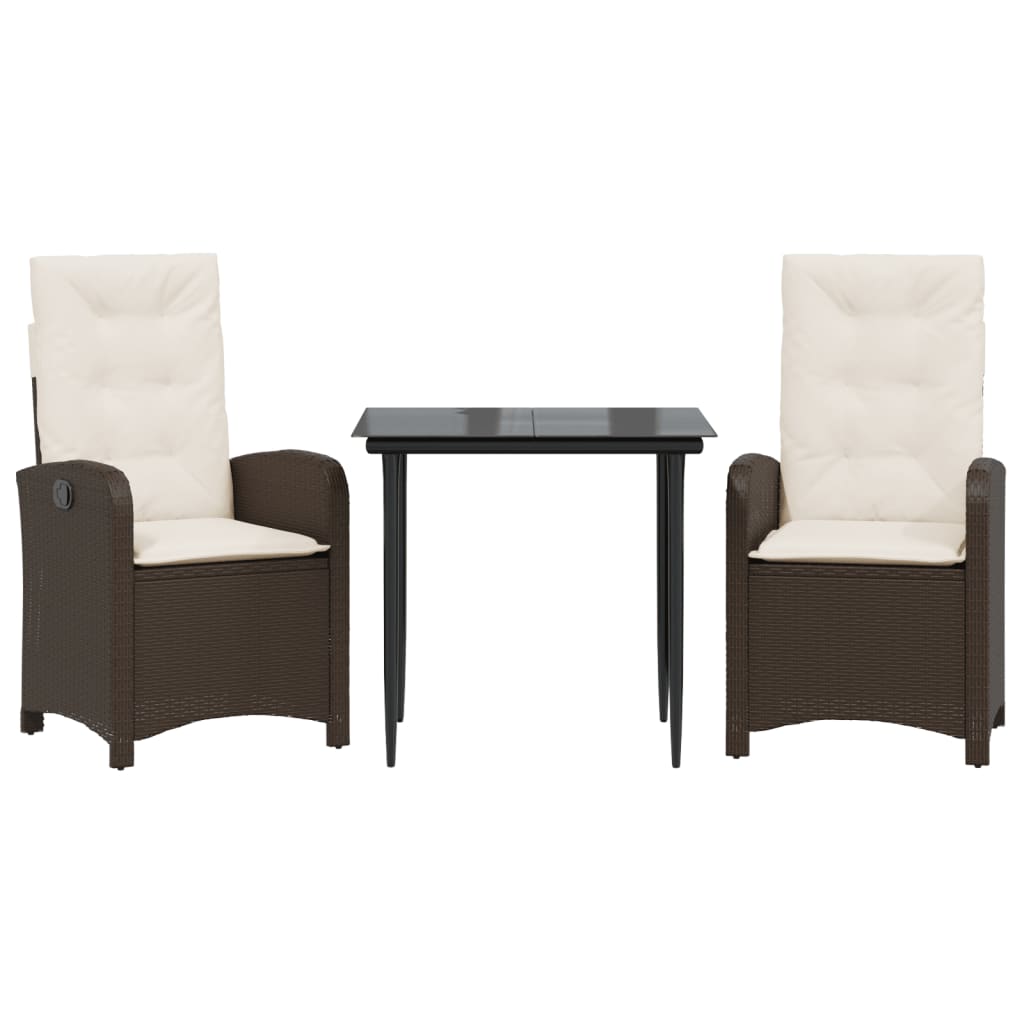 3-tlg. Garten-Essgruppe mit Kissen Braun Poly Rattan