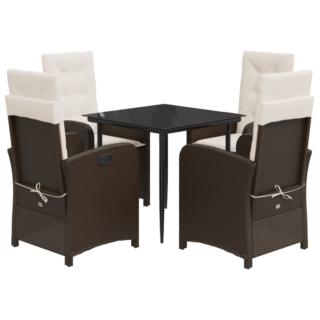 5-tlg. Garten-Essgruppe mit Kissen Braun Poly Rattan