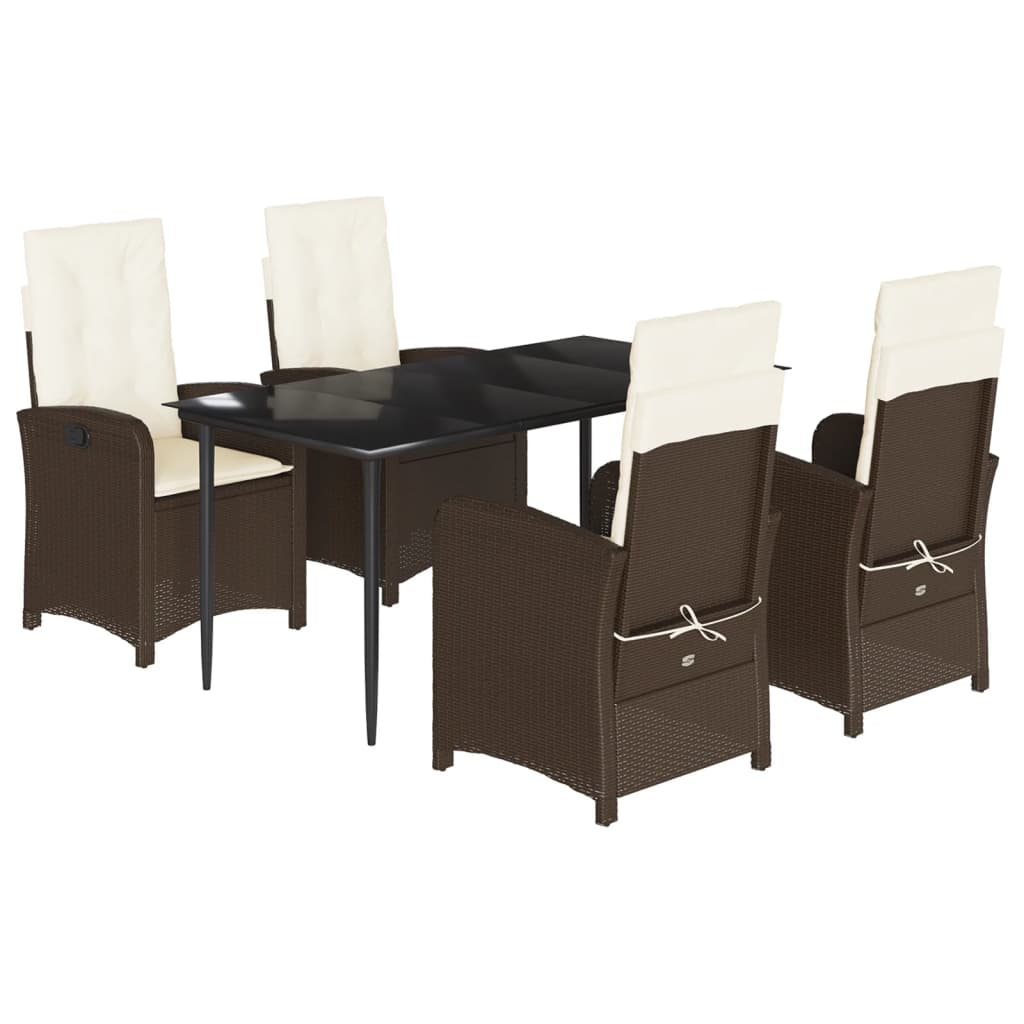 5-tlg. Garten-Essgruppe mit Kissen Braun Poly Rattan