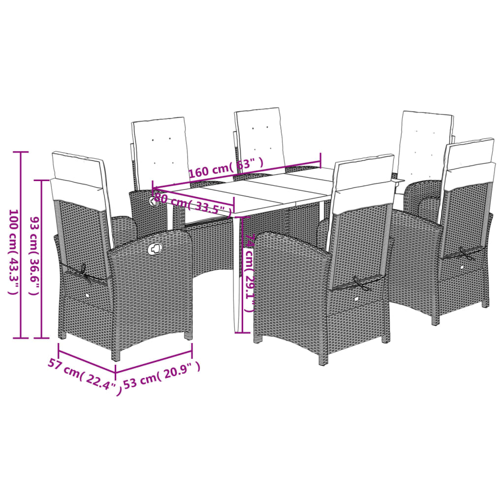 7-tlg. Garten-Essgruppe mit Kissen Braun Poly Rattan