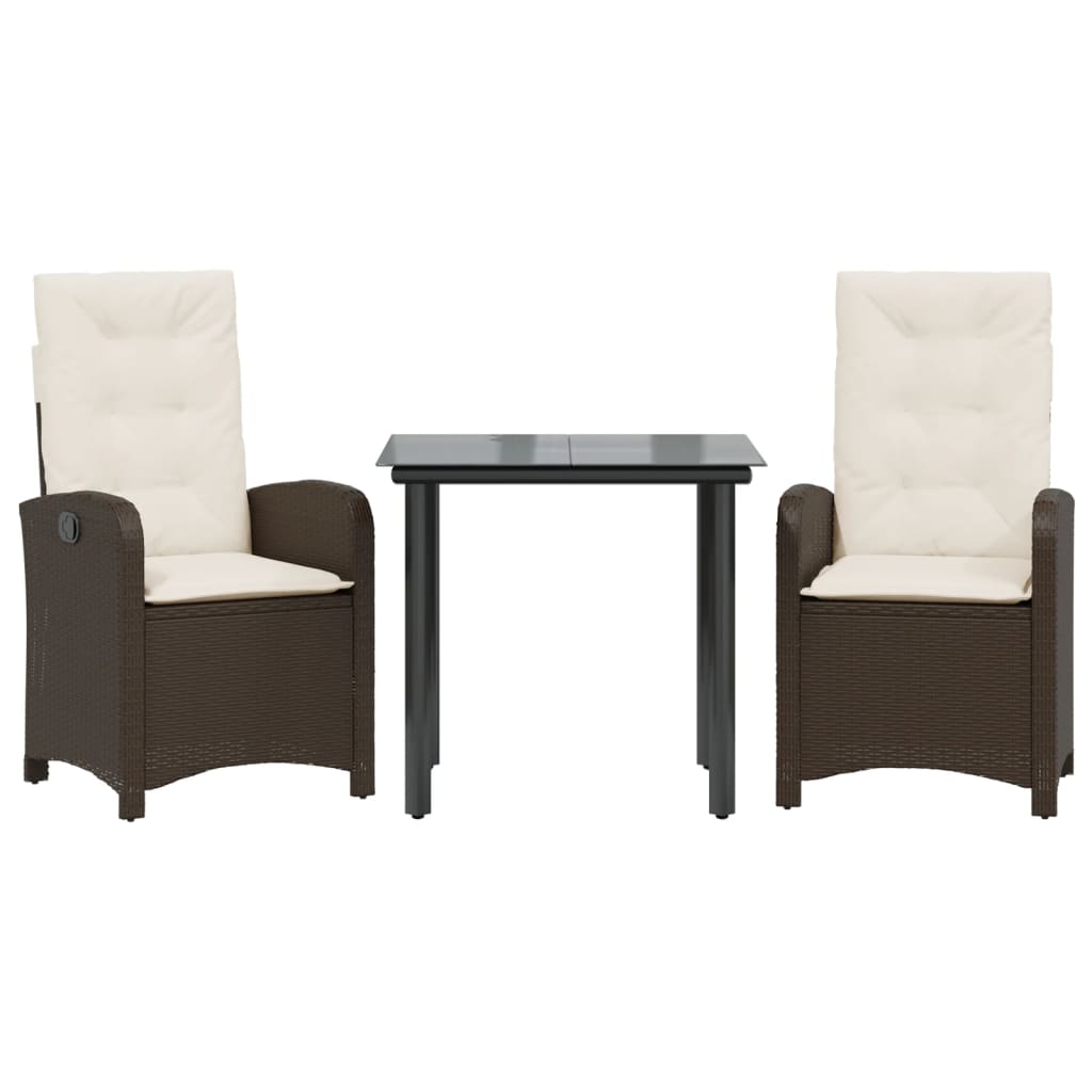 3-tlg. Garten-Essgruppe mit Kissen Braun Poly Rattan