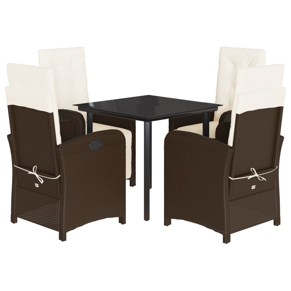 5-tlg. Garten-Essgruppe mit Kissen Braun Poly Rattan