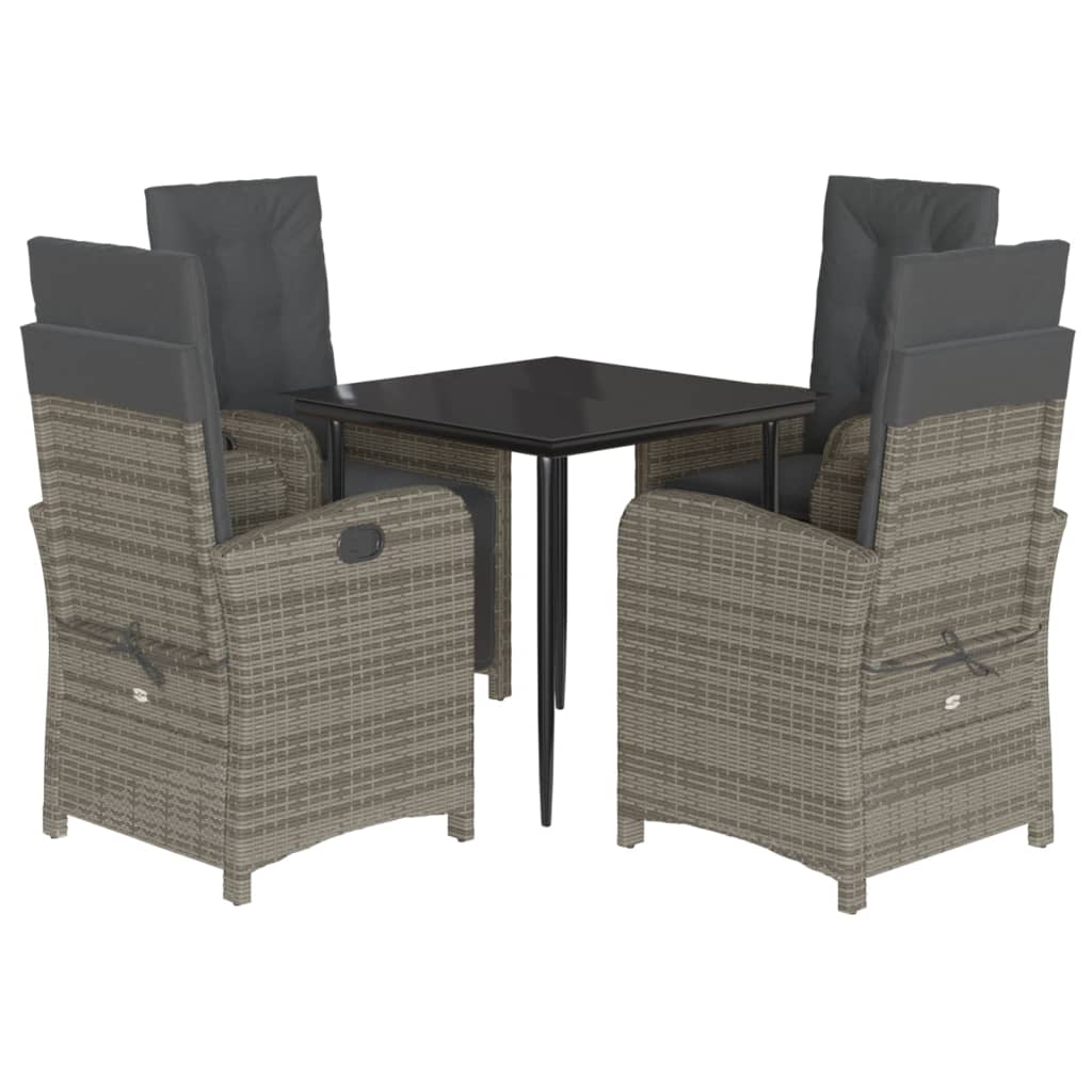 5-tlg. Garten-Essgruppe mit Kissen Grau Poly Rattan