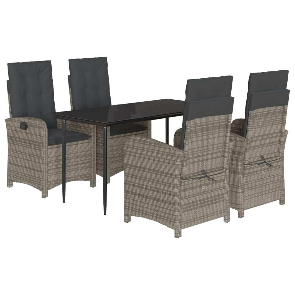 5-tlg. Garten-Essgruppe mit Kissen Grau Poly Rattan
