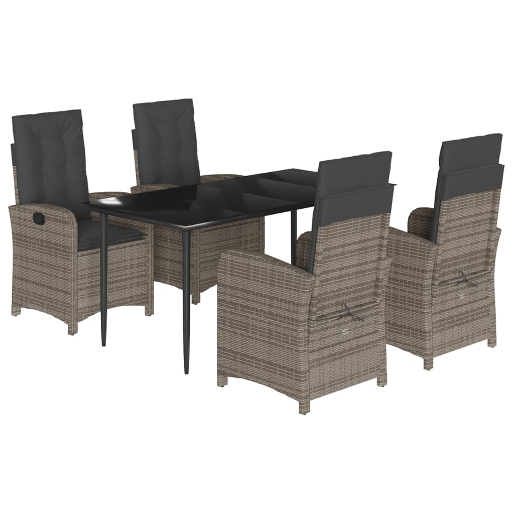 5-tlg. Garten-Essgruppe mit Kissen Grau Poly Rattan
