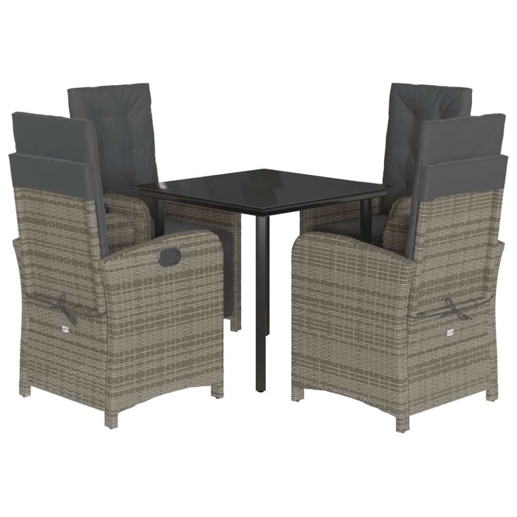 5-tlg. Garten-Essgruppe mit Kissen Grau Poly Rattan