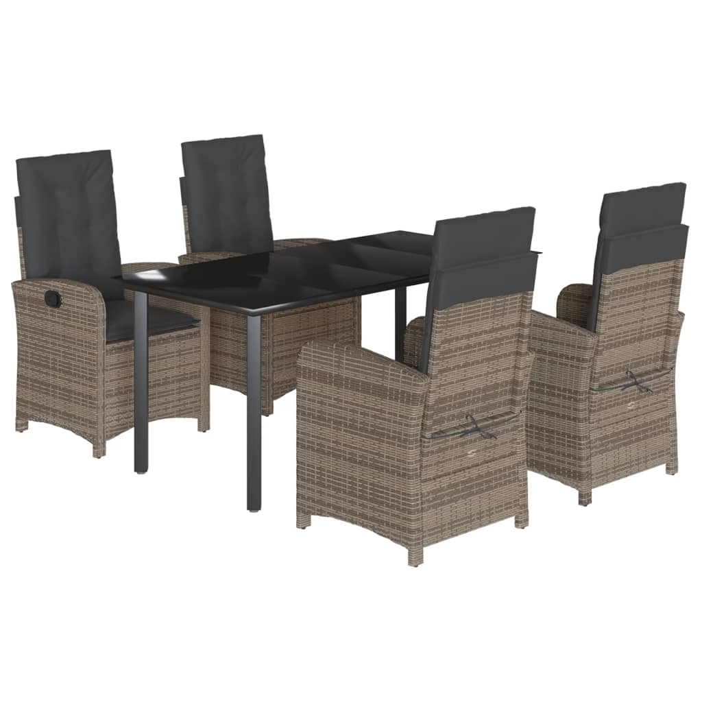 5-tlg. Garten-Essgruppe mit Kissen Grau Poly Rattan