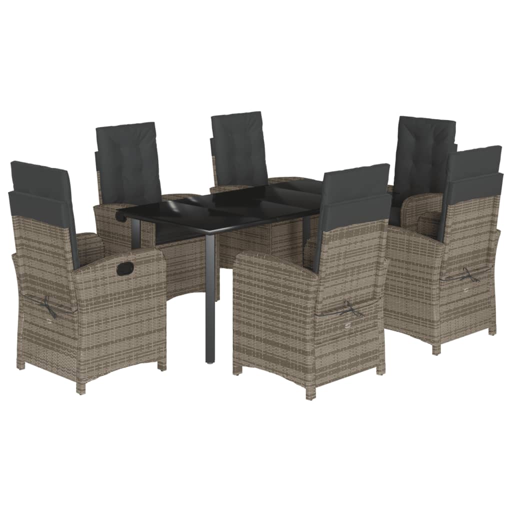 7-tlg. Garten-Essgruppe mit Kissen Grau Poly Rattan
