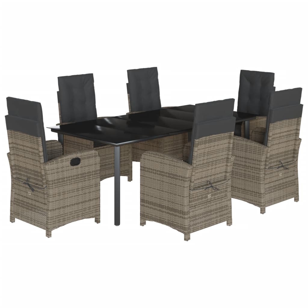 7-tlg. Garten-Essgruppe mit Kissen Grau Poly Rattan