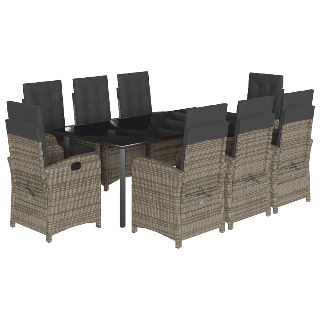 9-tlg. Garten-Essgruppe mit Kissen Grau Poly Rattan