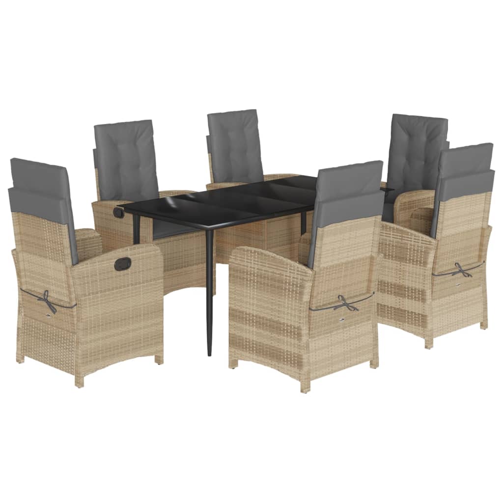 7-tlg. Garten-Essgruppe mit Kissen Beigemischung Poly Rattan