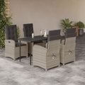 5-tlg. Garten-Essgruppe mit Kissen Hellgrau Poly Rattan