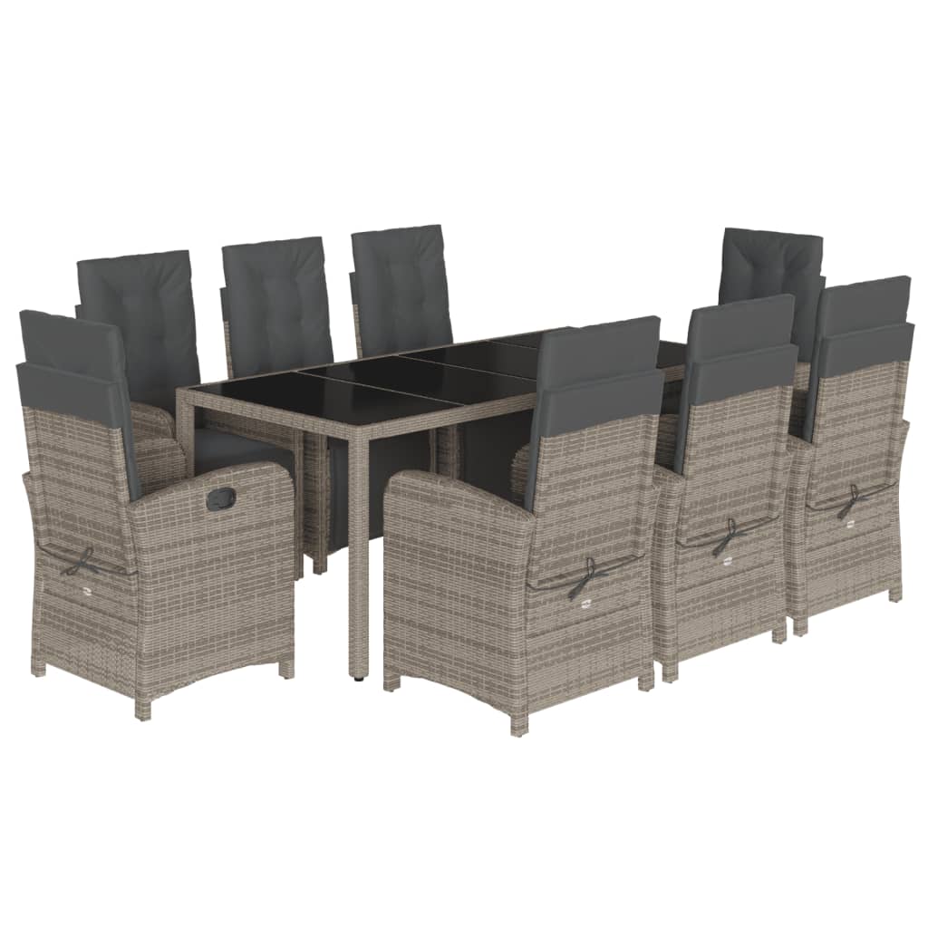 9-tlg. Garten-Essgruppe mit Kissen Grau Poly Rattan
