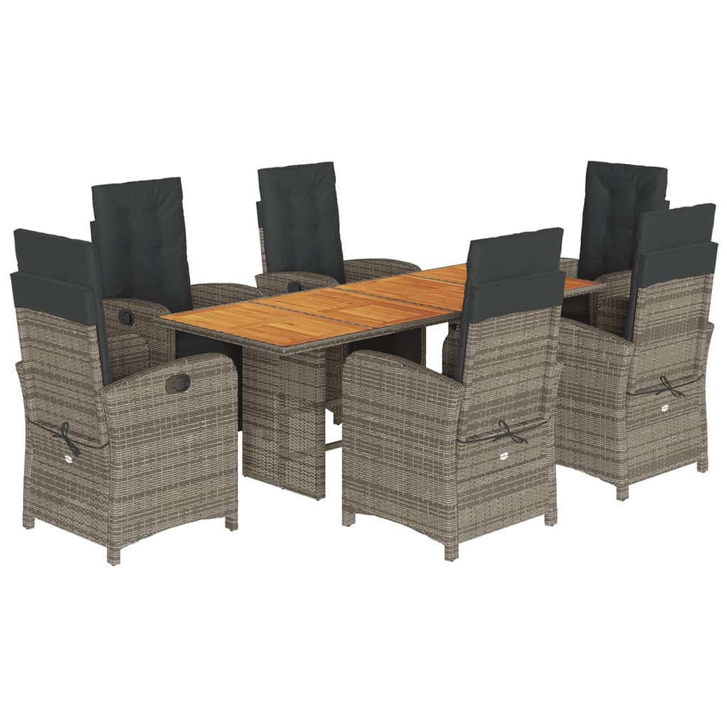 7-tlg. Garten-Essgruppe mit Kissen Grau Poly Rattan