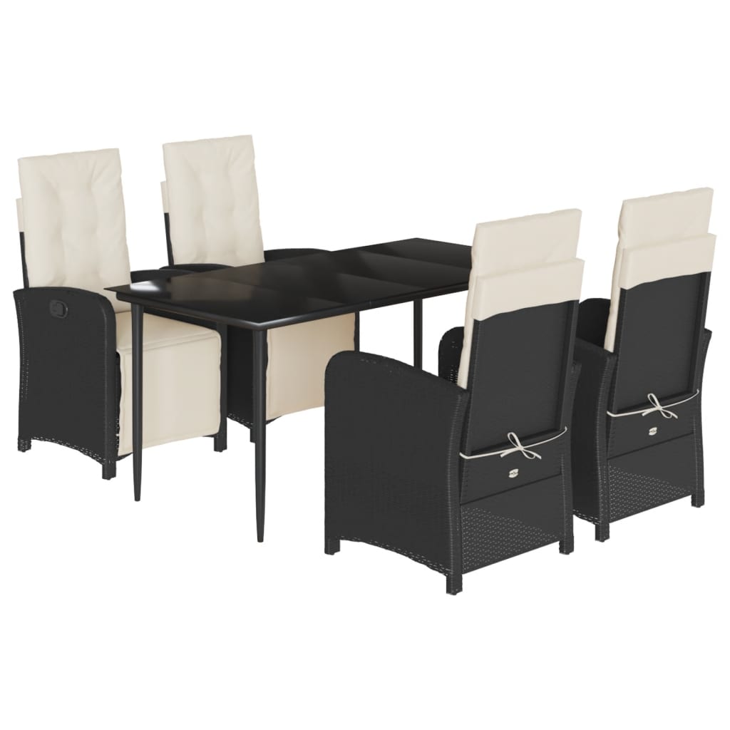 5-tlg. Garten-Essgruppe mit Kissen Schwarz Poly Rattan