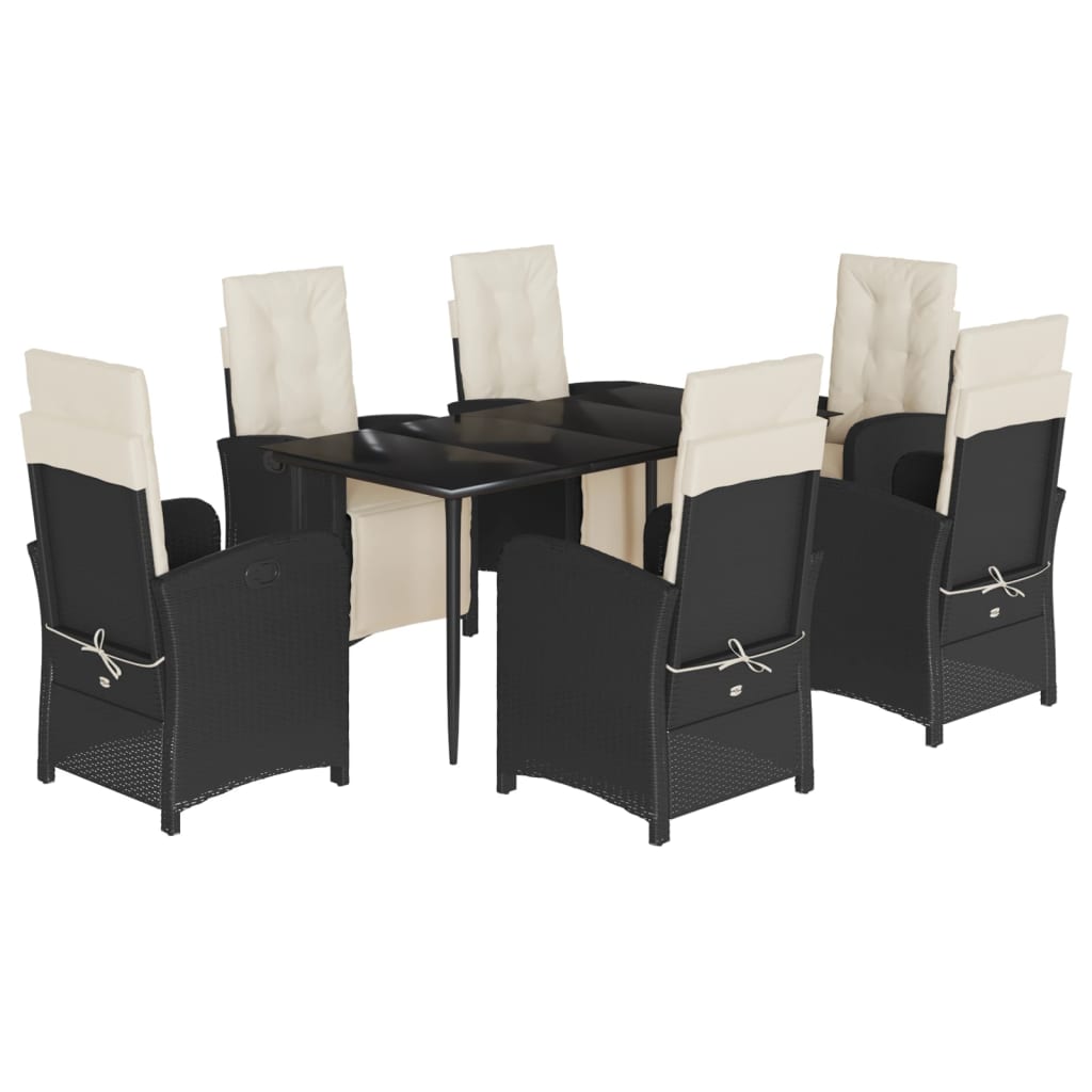 7-tlg. Garten-Essgruppe mit Kissen Schwarz Poly Rattan