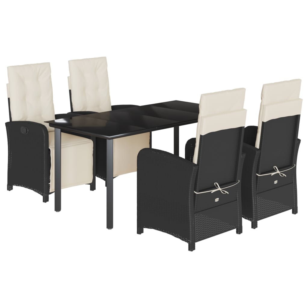 5-tlg. Garten-Essgruppe mit Kissen Schwarz Poly Rattan