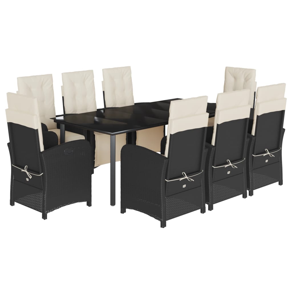 9-tlg. Garten-Essgruppe mit Kissen Schwarz Poly Rattan